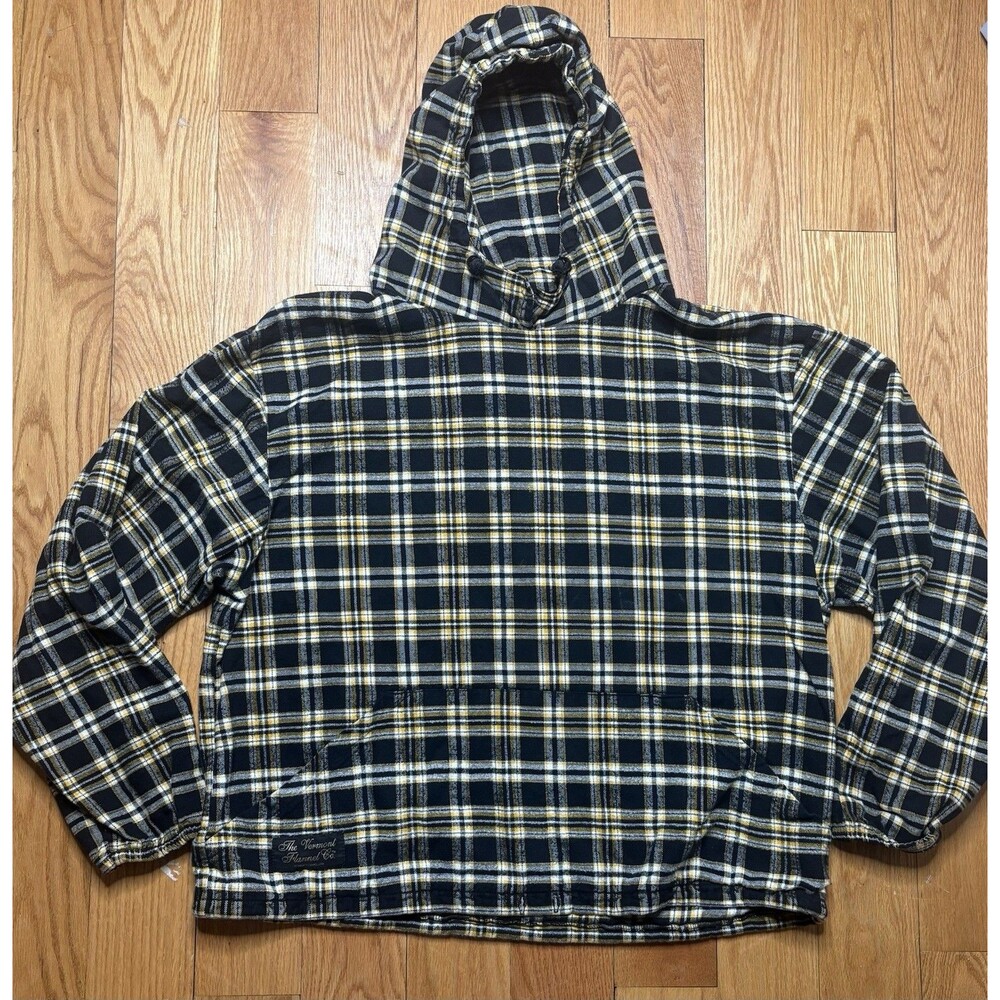 The Vermont Flannel Co Hoodie Men’s XL Yellow Plaid Hooded Pullover Henley Shirt